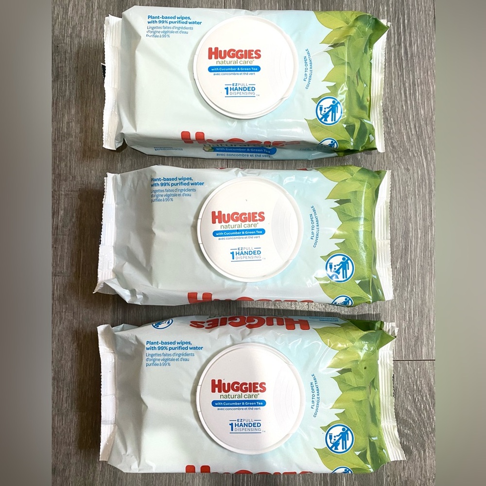 NEW HUGGIES NATURAL CARE WIPES CUCUMBER & GREEN TEA! PACK OF 3 PLANT BASED